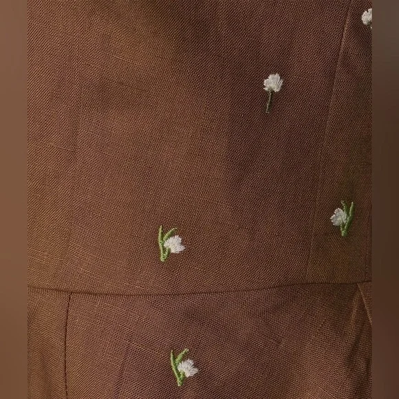 New Fanm Mon Helaina Floral Embroidered Bow Sweetheart Mini Dress🤎Small NWT!